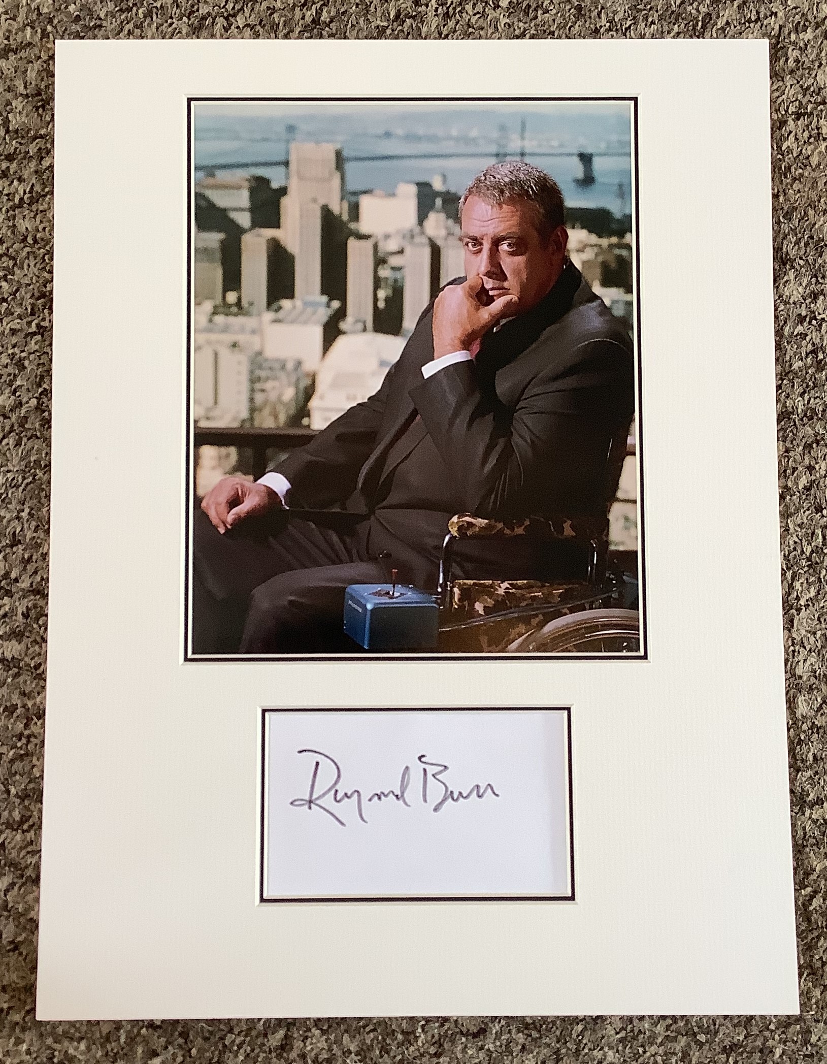 Raymond Burr 16x12 approx mounted signature piece includes signed album page and a superb colour