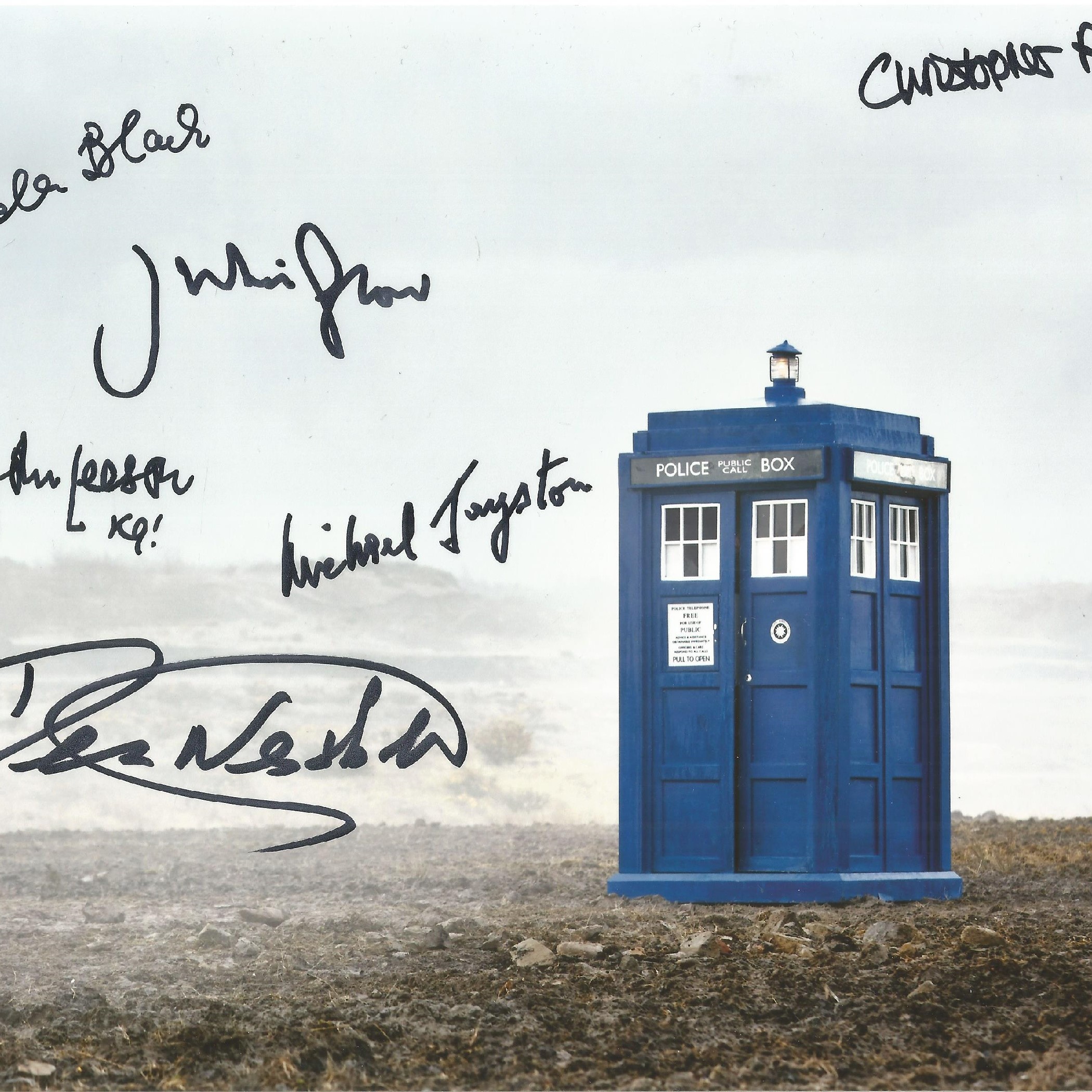 Dr Who Tardis signed 10x8 colour photo signed by Christopher Ryan, Isla Blair, Julian Glover, John