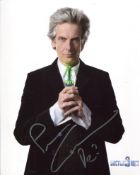 Doctor Who 8x10 photo signed by actor Peter Capaldi. Rare signature on a Doctor Who photo. Good