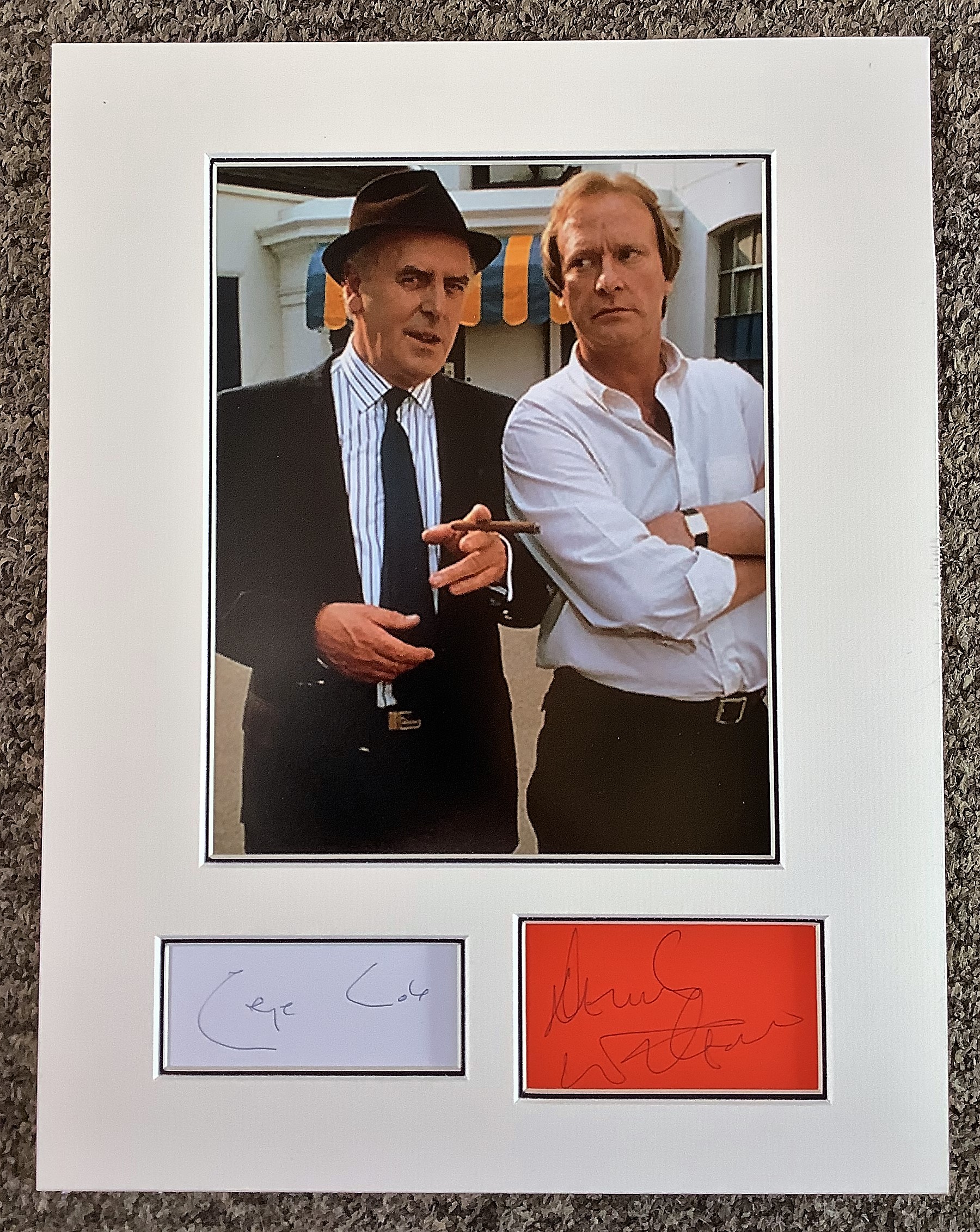 George Cole and Dennis Waterman 15x11 approx Minder mounted signature piece includes two signed