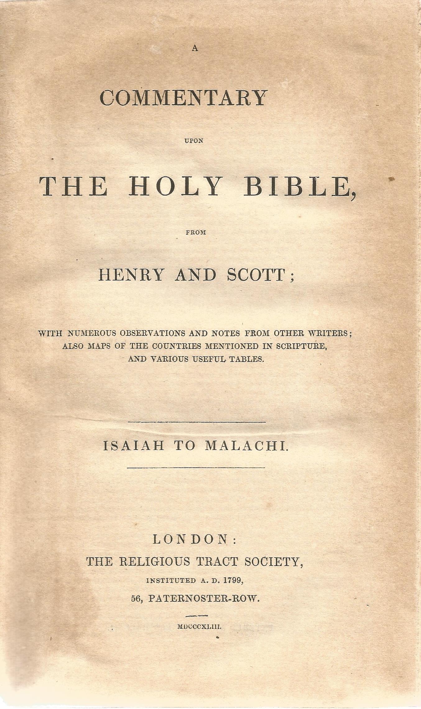 A Commentary from The Holy Bible Isaiah to Malachi from Henry and Scott 1843 published by The - Image 2 of 2