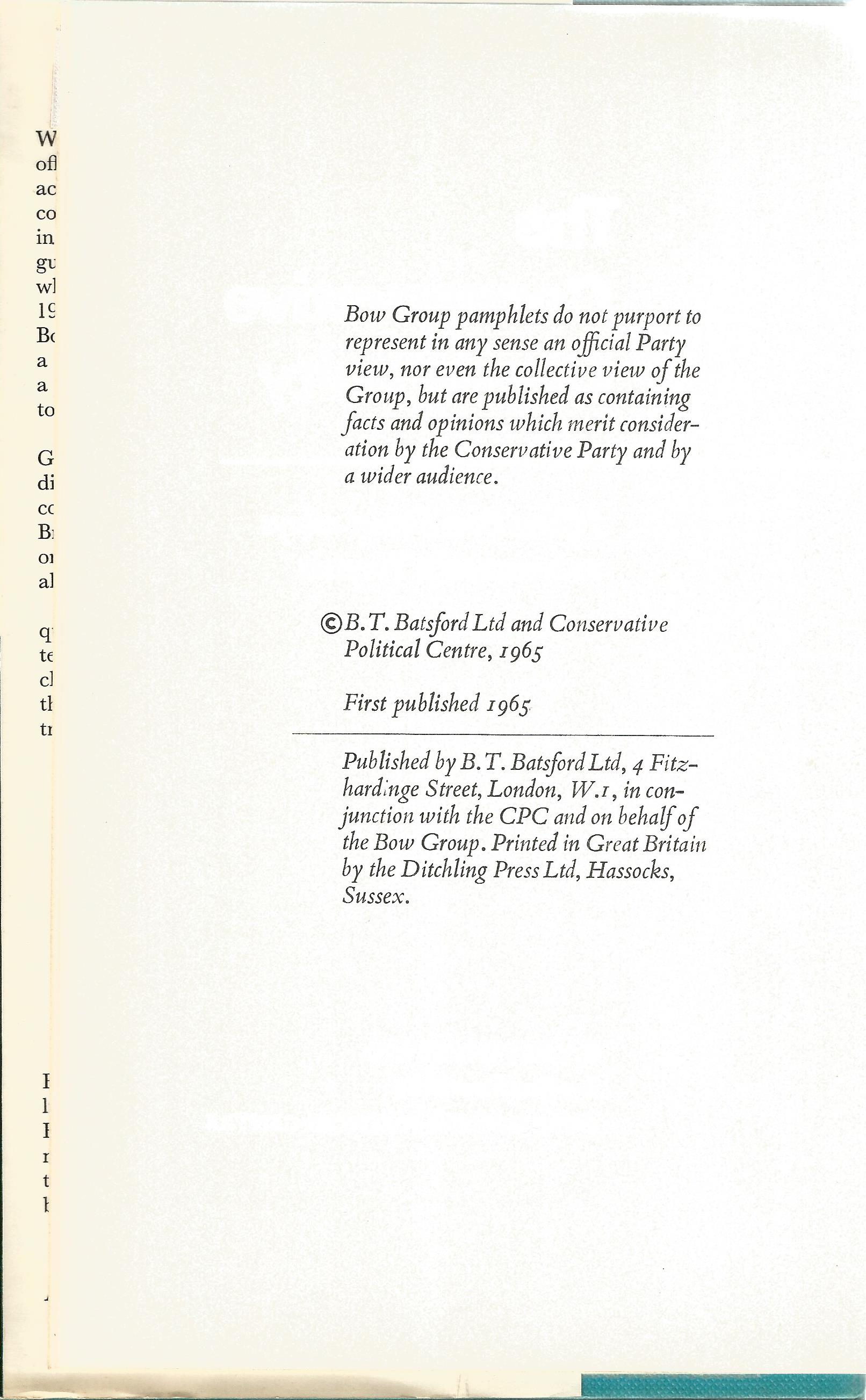 The Conservative Opportunity Fifteen Bow Group Essays on Tomorrow's Toryism 1965 First Edition - Image 3 of 3