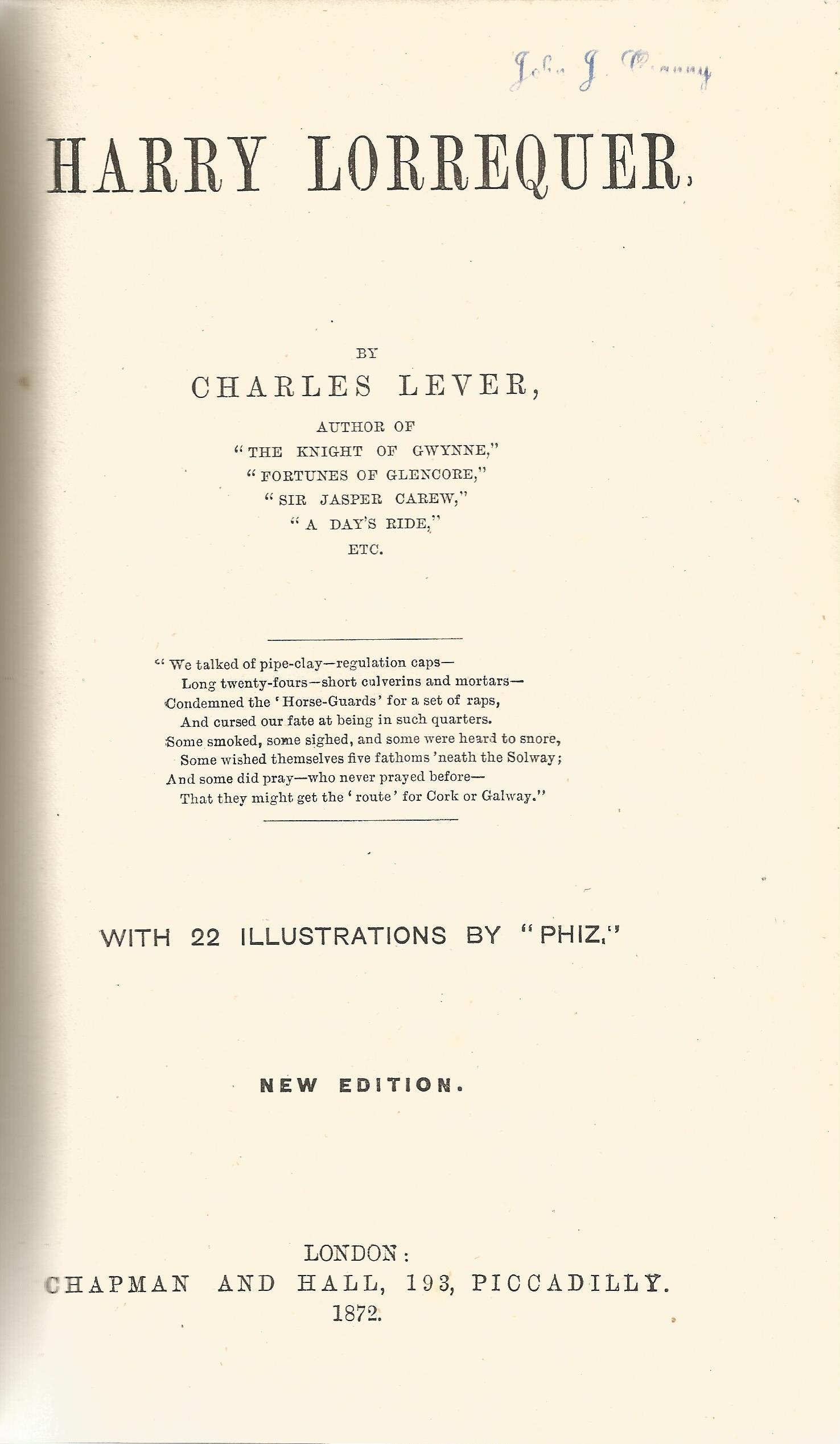 The Confessions of Harry Lorrequer by Charles Lever Hardback Book 1872 New Edition published by - Image 3 of 3