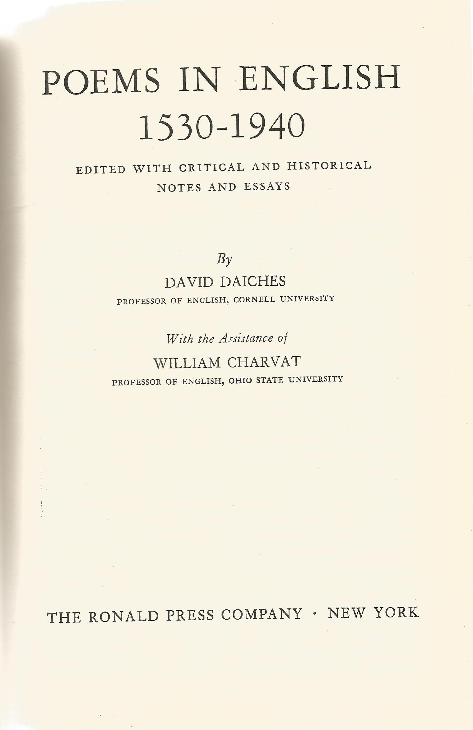 Poems in English 1530 1940 by David Daiches Hardback Book 1950 First Edition published by The Ronald - Image 2 of 3