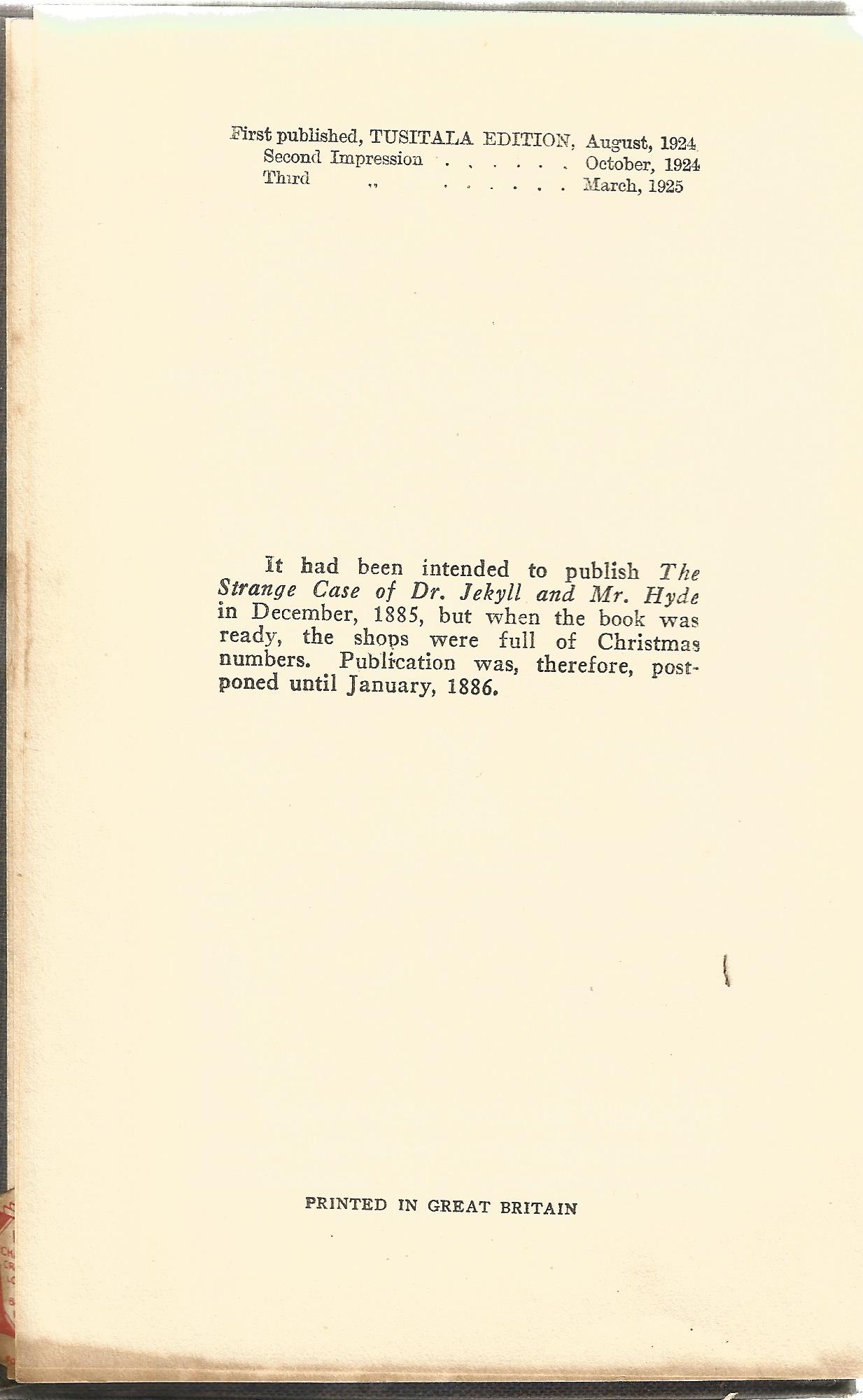 The Strange Case of Dr Jekyll and Mr Hyde Fables by Robert Louis Stevenson 1925 Hardback Book - Image 3 of 3