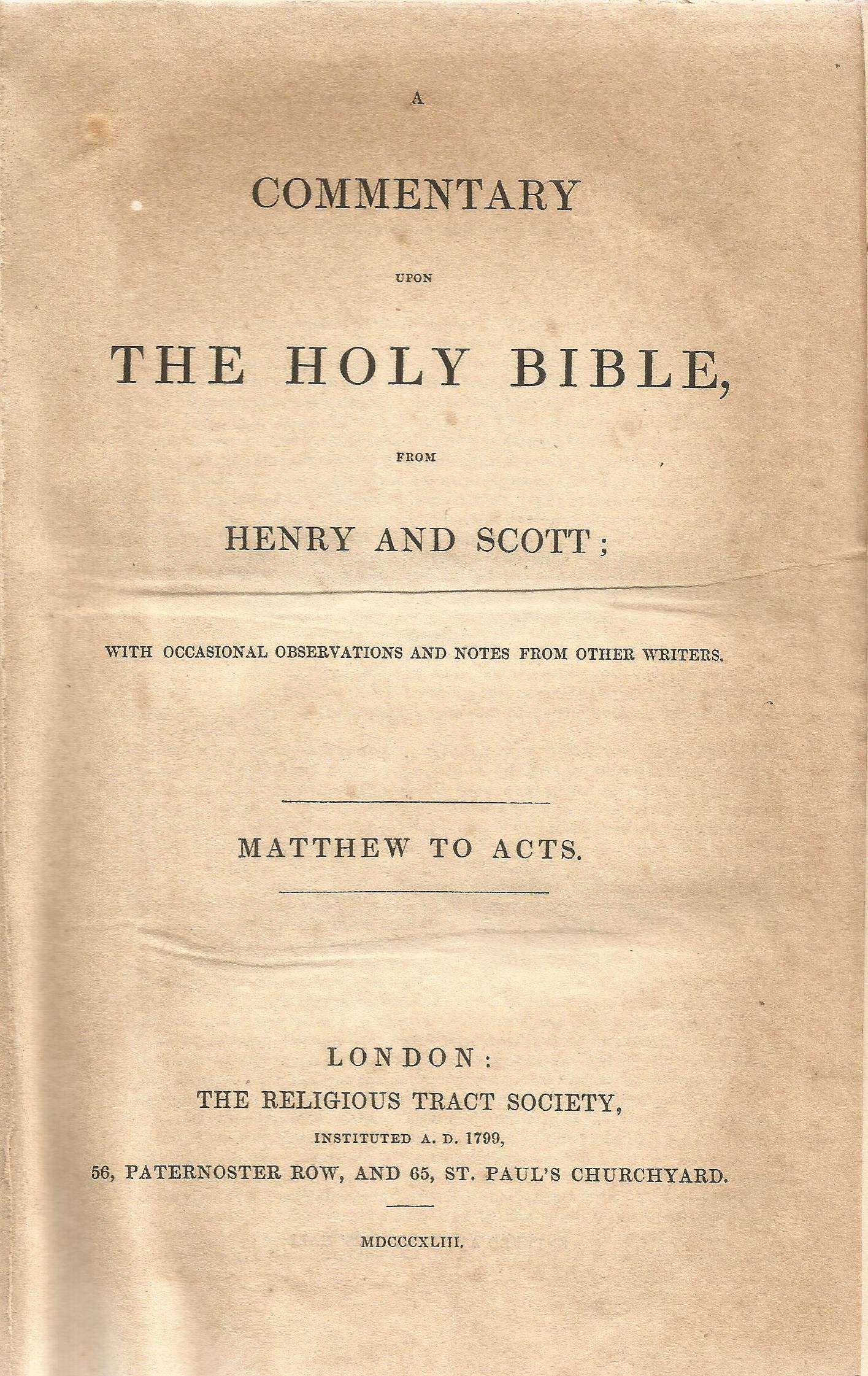 A Commentary from The Holy Bible Matthew to Acts from Henry and Scott 1843 published by The - Image 2 of 2