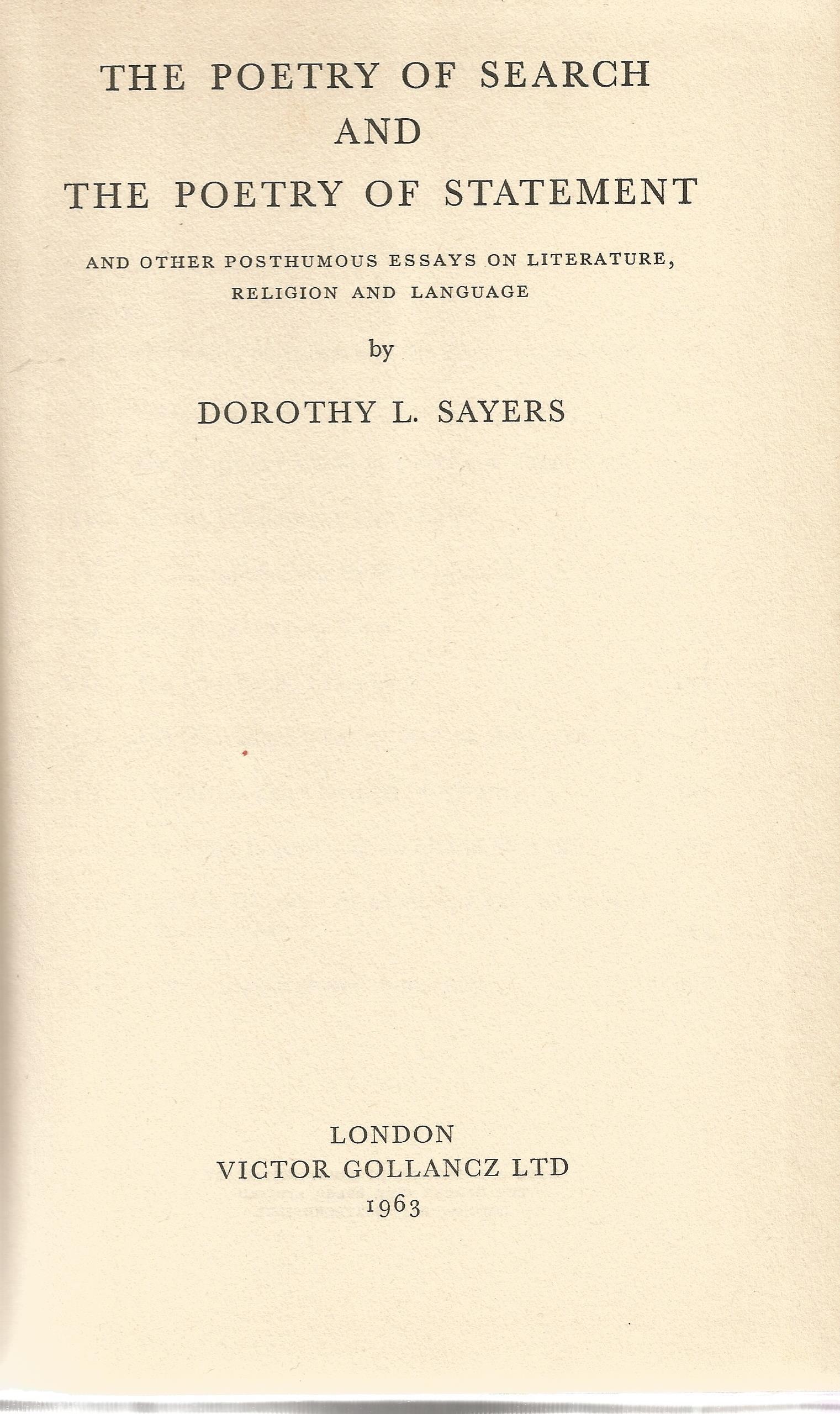 The Poetry of Search and The Poetry of Statement by Dorothy L Sayers 1963 Hardback Book First - Image 2 of 3