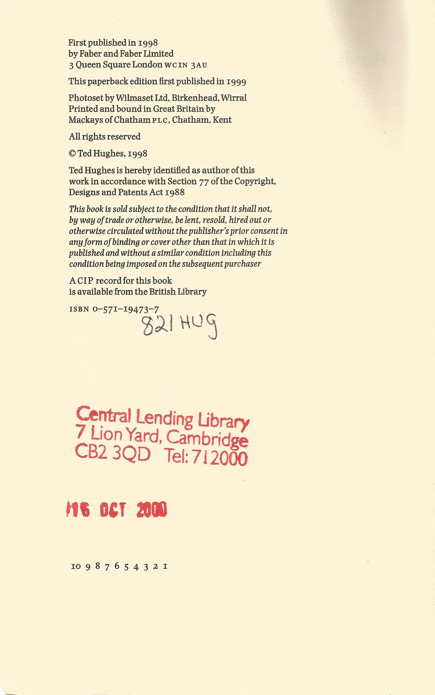 Birthday Letters by Ted Hughes Softback Book 1999 First Softback Edition published by Faber and - Image 3 of 3