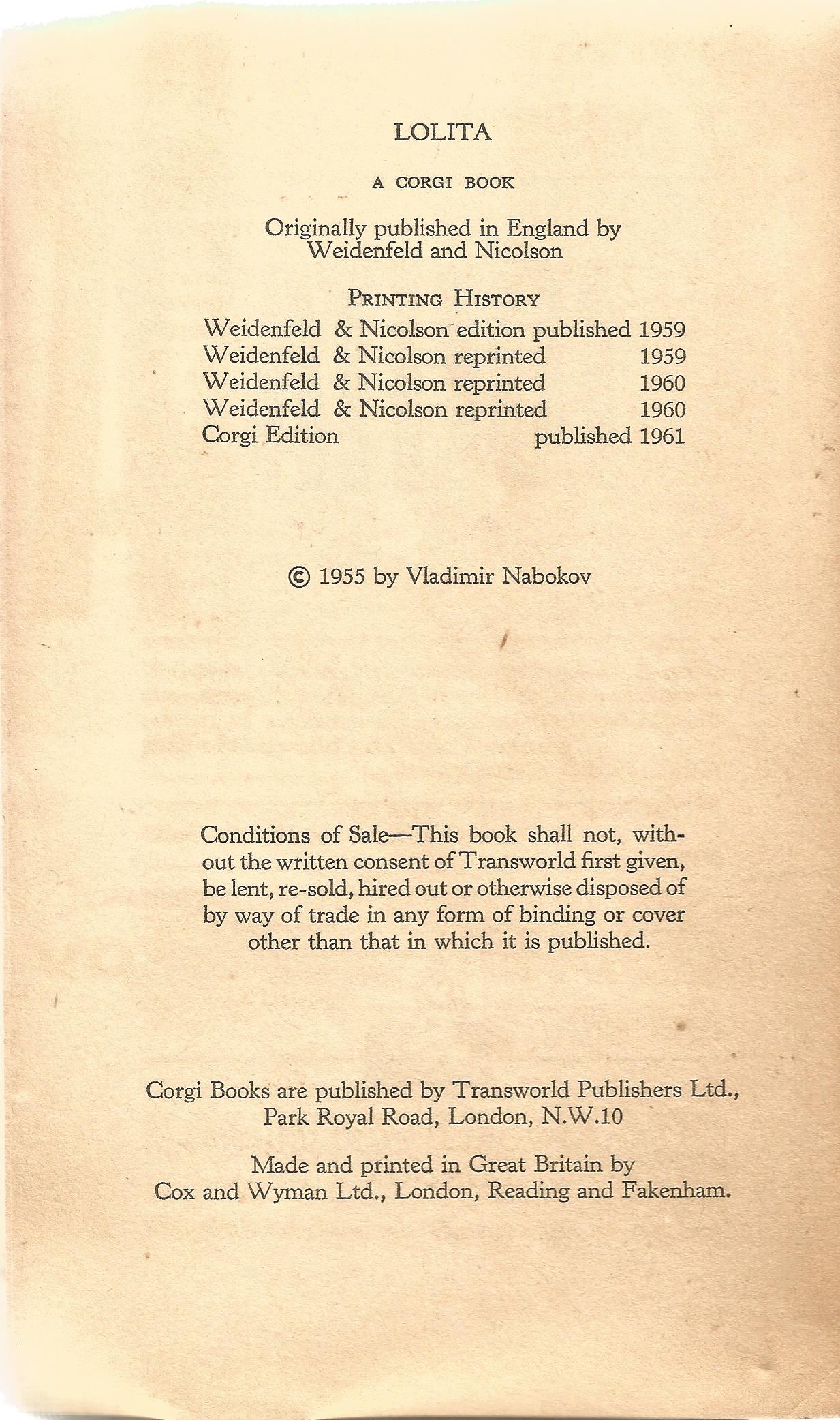 Lolita Complete and Unabridged by Vladimir Nabokov First Corgi Edition 1961 Softback Book - Image 3 of 3