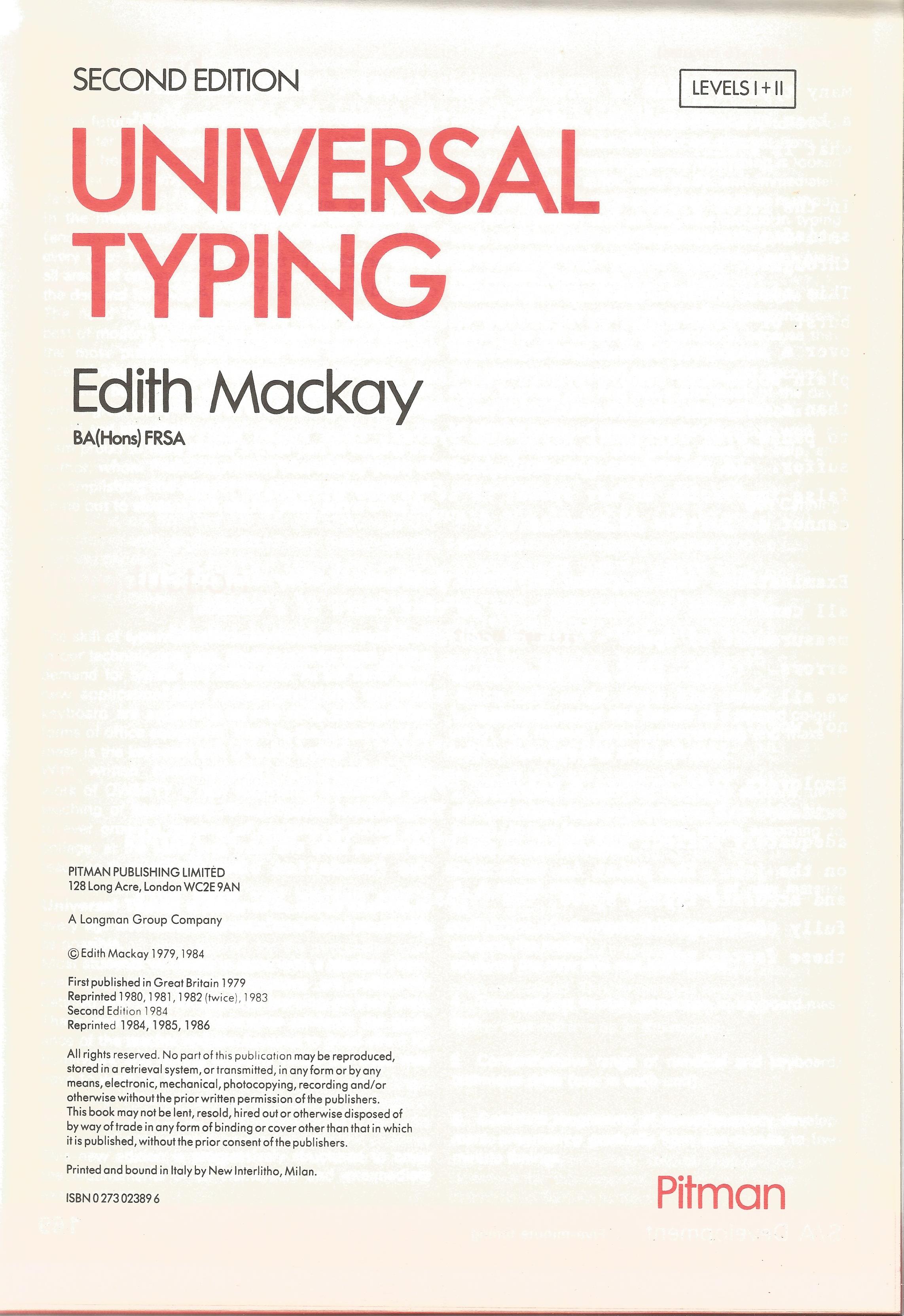 Universal Typing by Edith Mackay Second Edition Hardback Book 1986 published by Pitman Publishing - Image 2 of 2