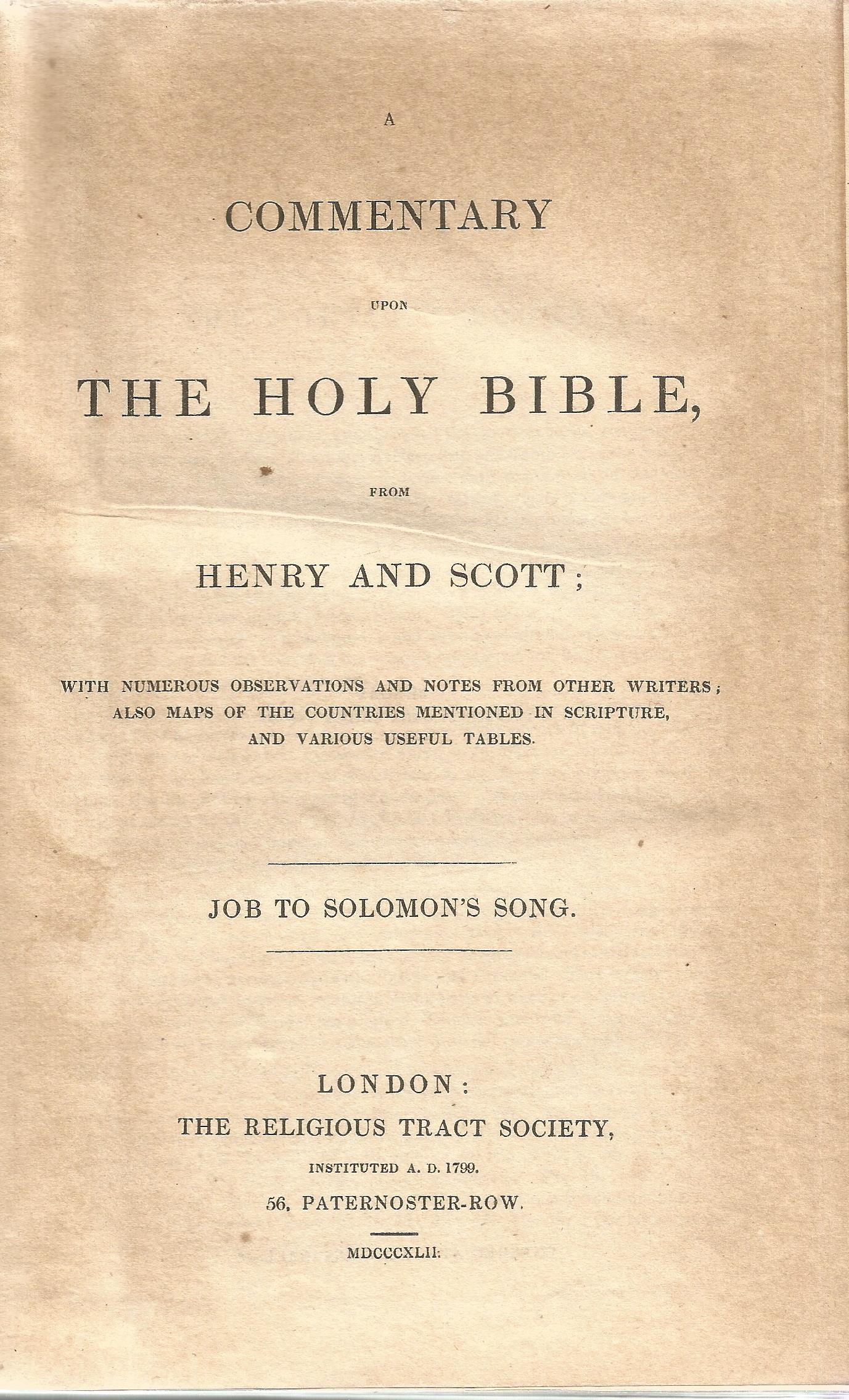 A Commentary from The Holy Bible Job to Solomon's Song from Henry and Scott 1842 published by The - Image 2 of 2