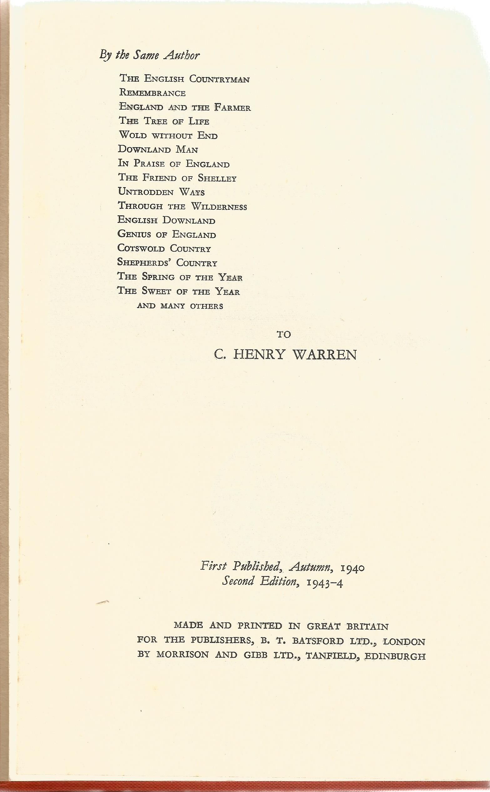 The Face of Britain Chiltern County by H J Massingham 1944 Second Edition Hardback Book published by - Image 3 of 3