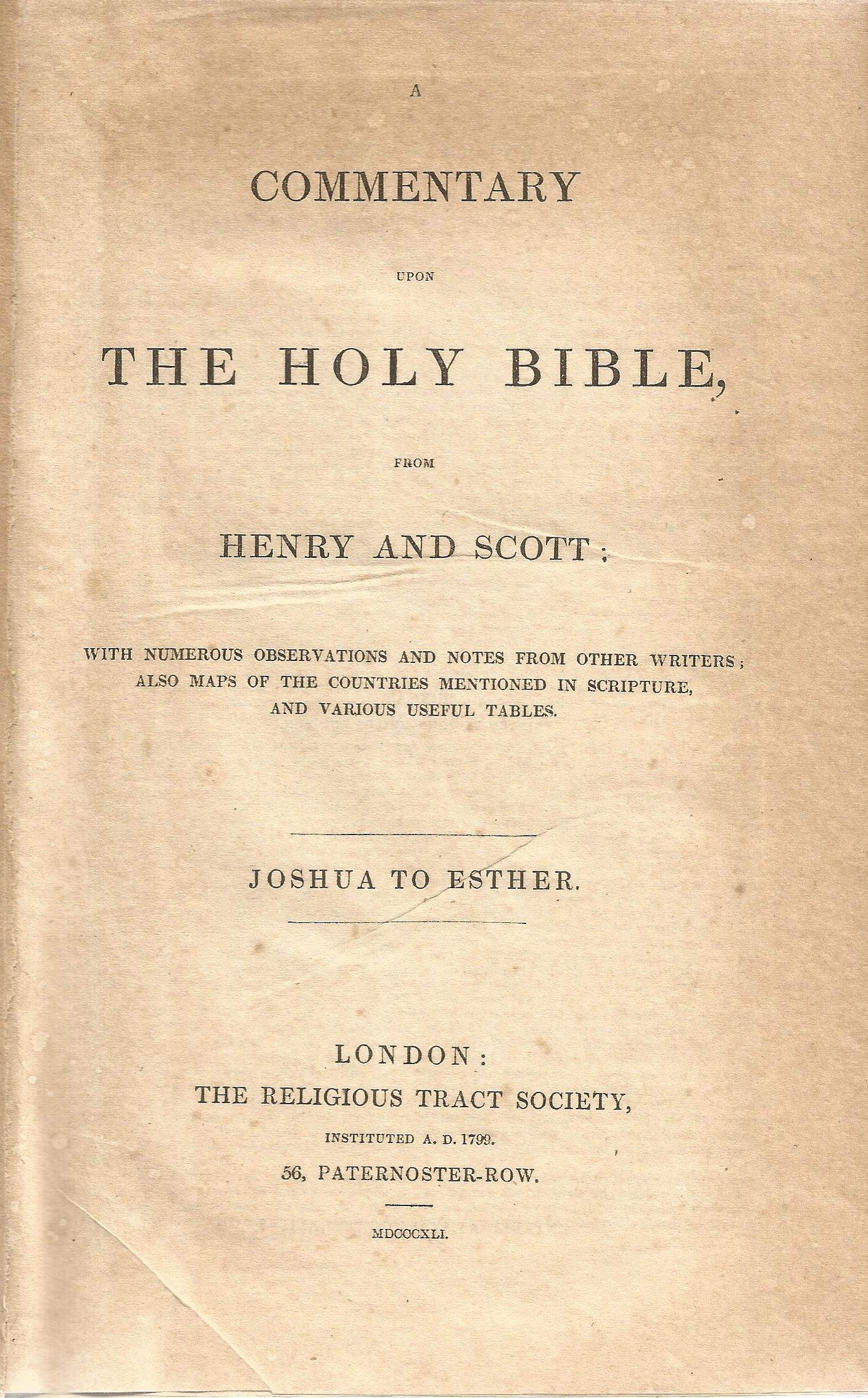 A Commentary from The Holy Bible Joshua to Esther from Henry and Scott 1841 published by The - Image 2 of 2