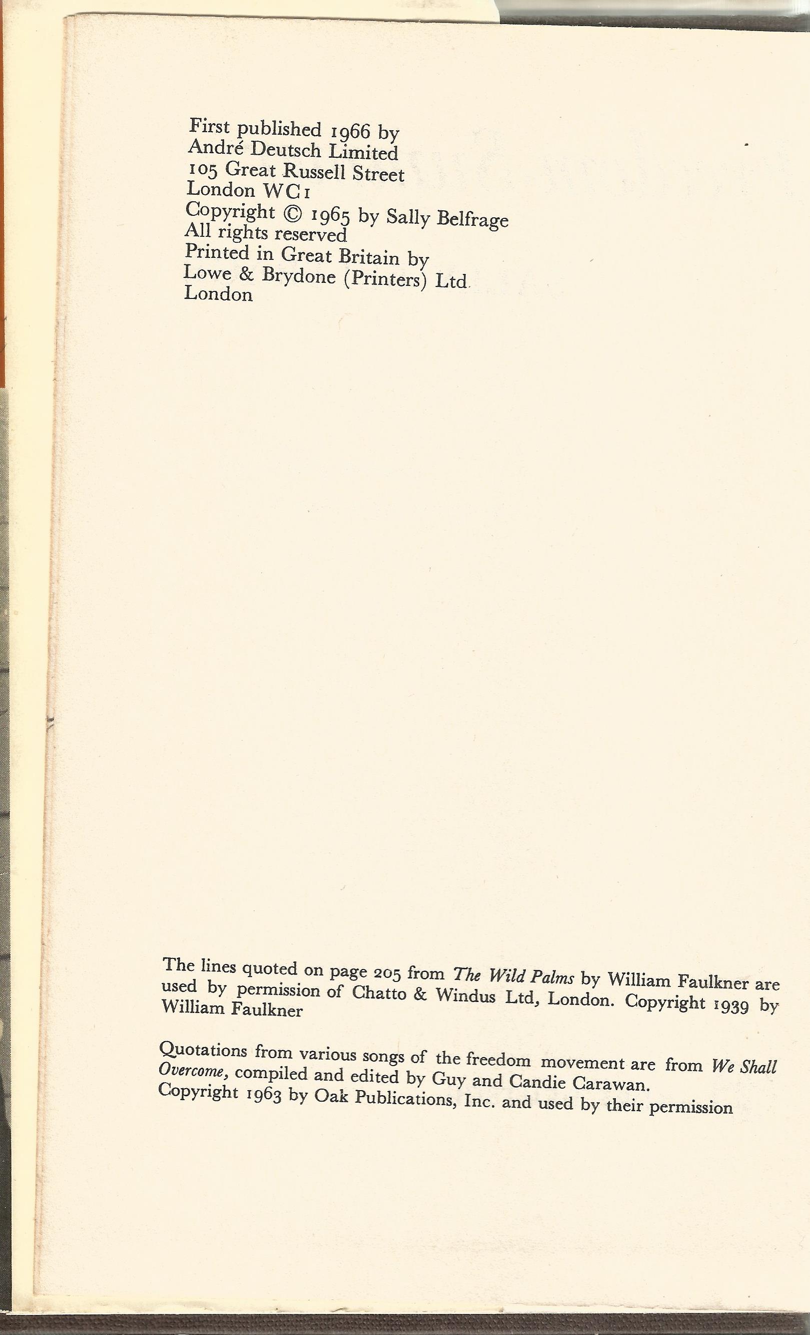 Freedom Summer by Sally Belfrage Hardback Book 1966 First Edition published by Andre Deutsch Ltd - Image 3 of 3