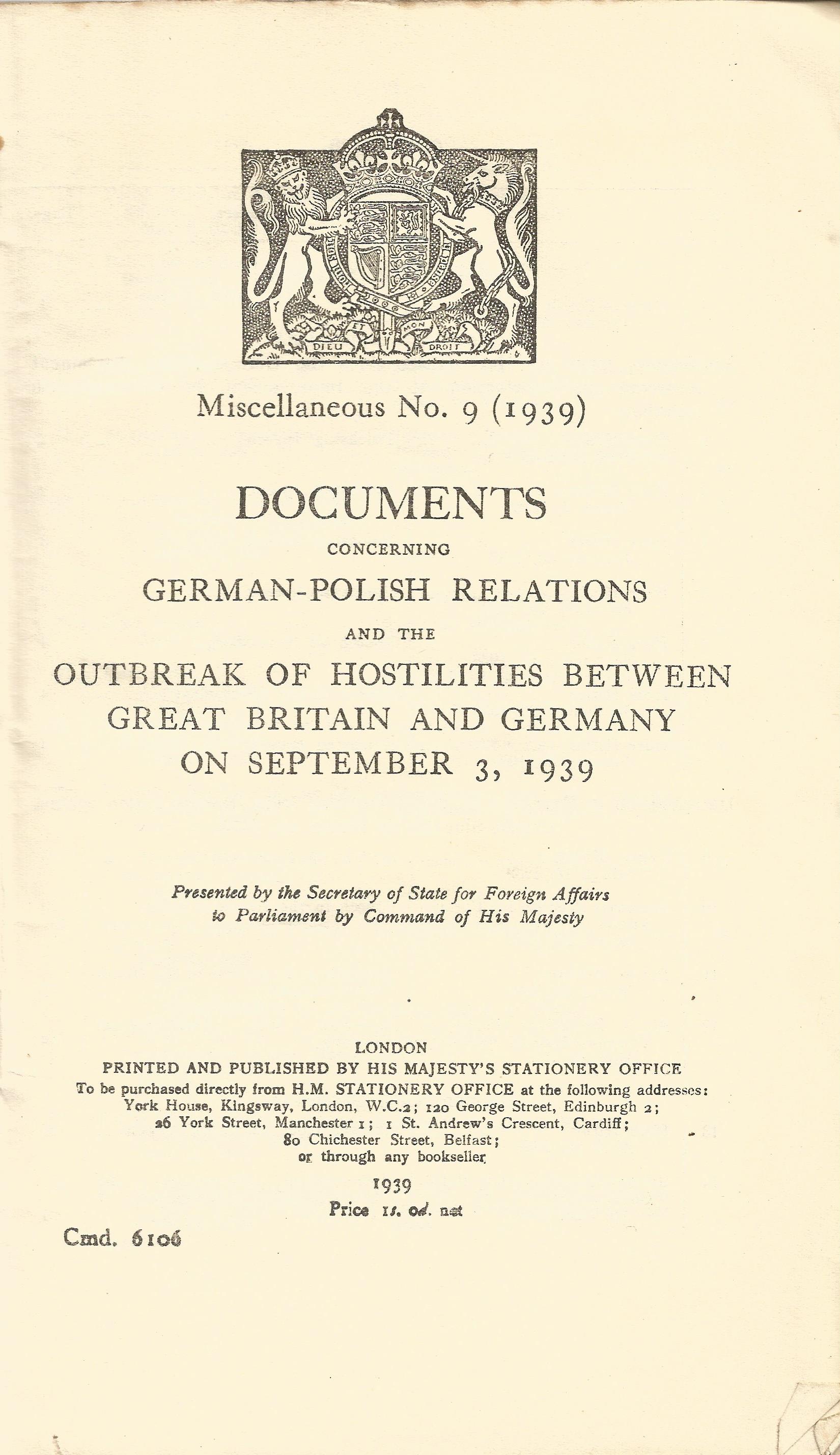 German Polish Relations Outbreak of Hostilities Between Great Britain and Germany 1939 ( - Image 2 of 2