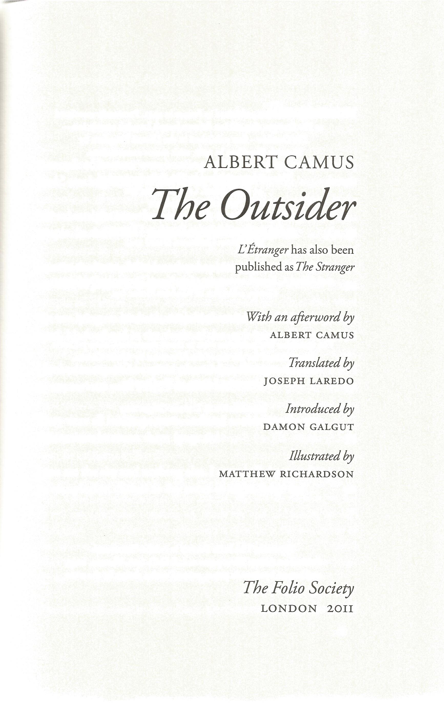 The Outsider by Albert Camus Hardback Book with Slipcase 2011 published by The Folio Society good - Image 2 of 3