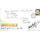 Tim Rice, Leslie Bricusse, Richard Stilgoe and one other signed Musicals Royal Mail FDC PM