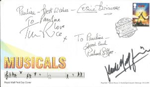 Tim Rice, Leslie Bricusse, Richard Stilgoe and one other signed Musicals Royal Mail FDC PM