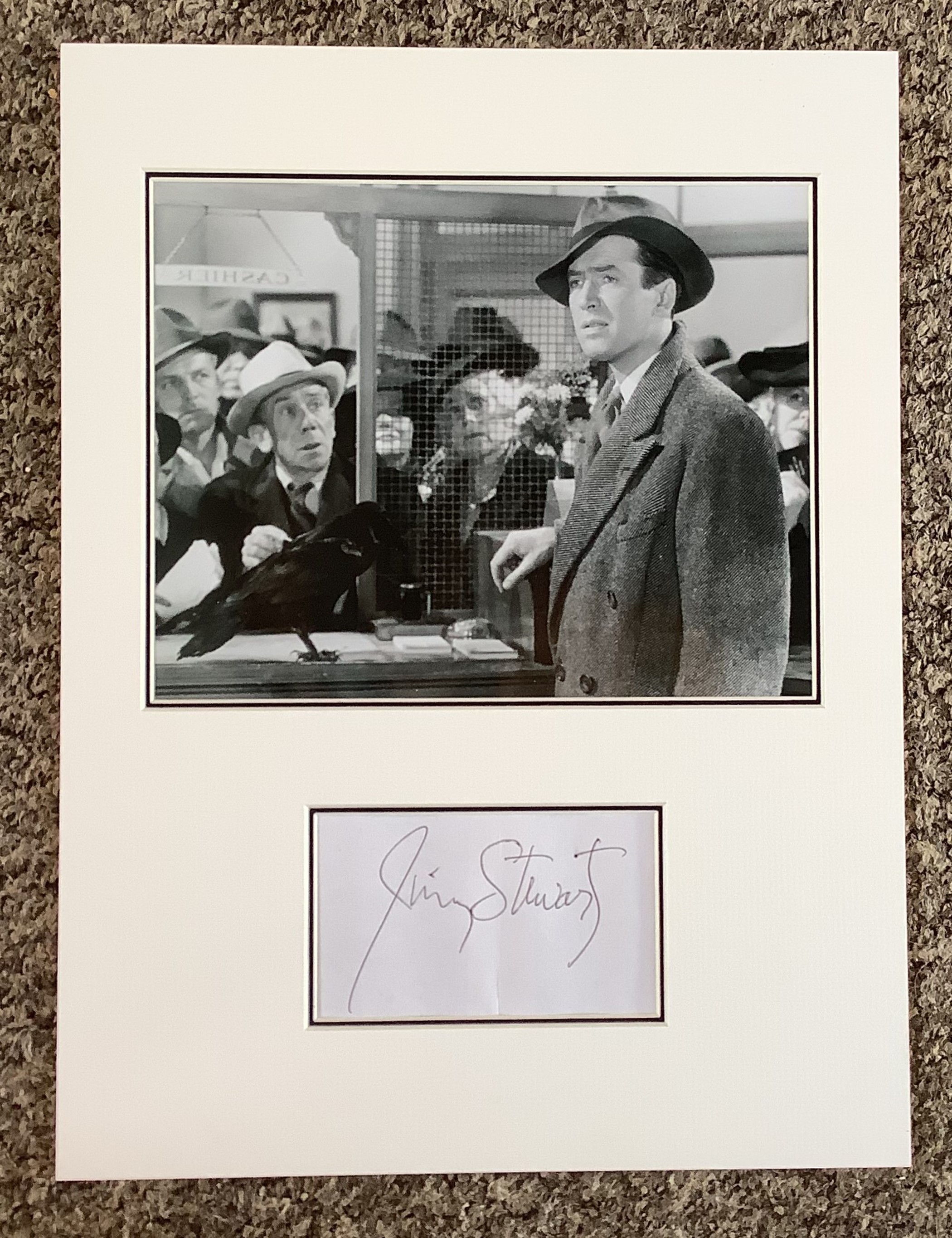 James Stewart 15x11 approx mounted signature piece includes signed album page and a black and