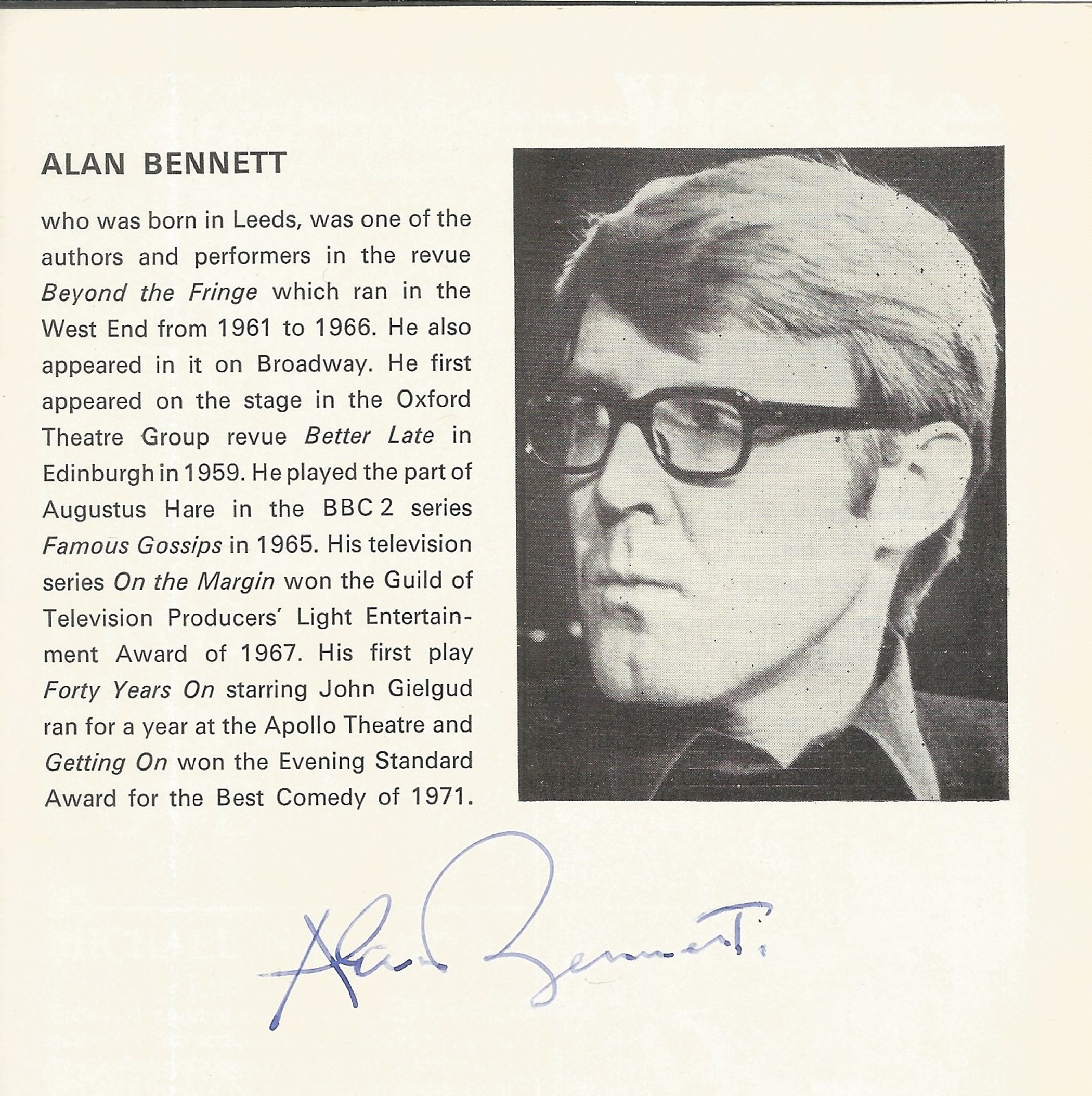 Sir Alec Guinness and Alan Bennett signed Habeas Corpus Lyric Theatre vintage 1970s programme - Image 2 of 2