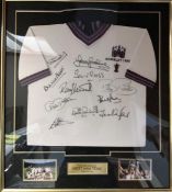 West Ham United multi signed 1980 FA Cup Winners Replica Shirt 31x35 framed and mounted includes all