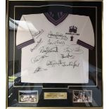 West Ham United multi signed 1980 FA Cup Winners Replica Shirt 31x35 framed and mounted includes all