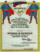 Kirk Alyn, Jerry Siegel and Joe Schuster Superman of Metropolis Award multi signed certificate. Good