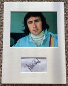 Jackie Stewart 15x11 approx mounted signature piece includes signed album page and a superb colour