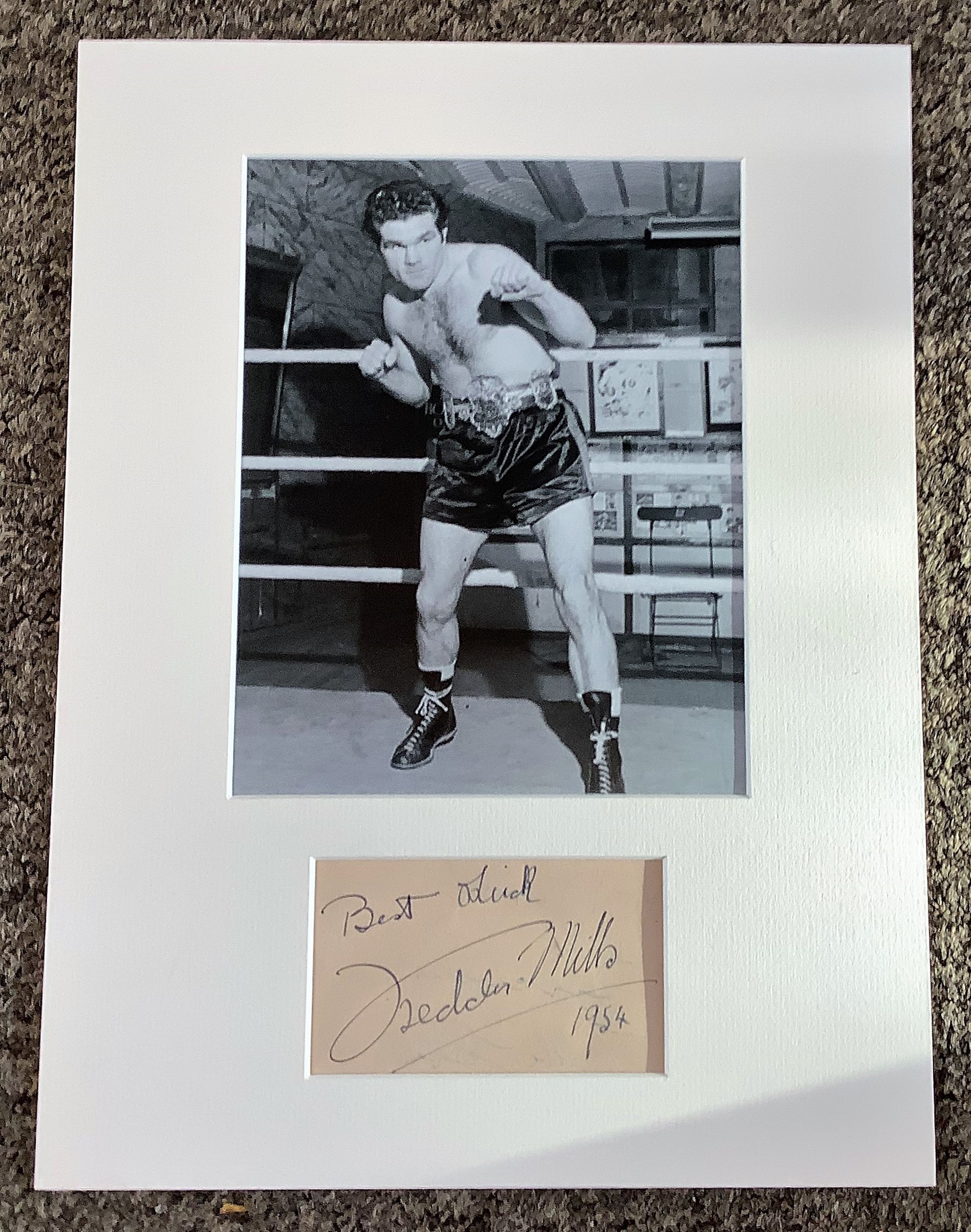 Freddie Mills 15x11 approx mounted signature piece includes signed album page and a fantastic