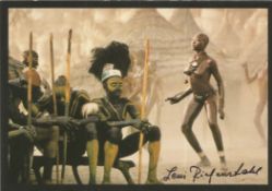 Leni Riefenstahl signed 6x4 Africa Nuba colour post card. Good condition. All autographs come with a