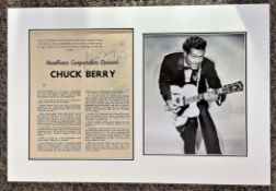 Chuck Berry 18x12 approx mounted signature piece includes signed magazine page and a superb black