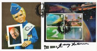 Gerry Anderson signed Thunderbirds Commemorative FDC complete set of holographic stamps double pm