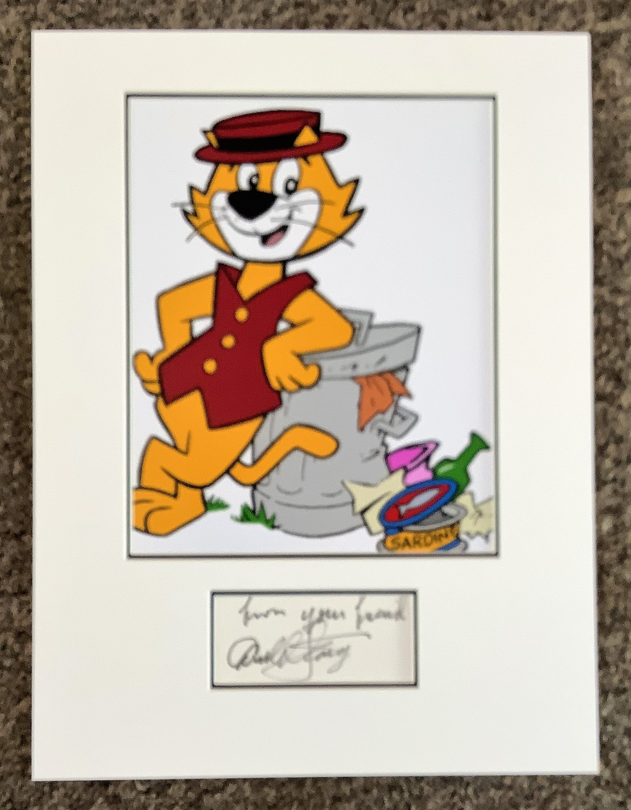 Arnold Stang 16x12 approx Top Cat mounted signature piece includes signed album page and a colour