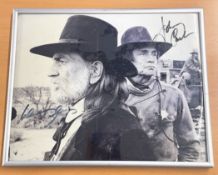 Willie Nelson and Johnny Cash signed 10x8 inch black and white photo. Good condition. All autographs