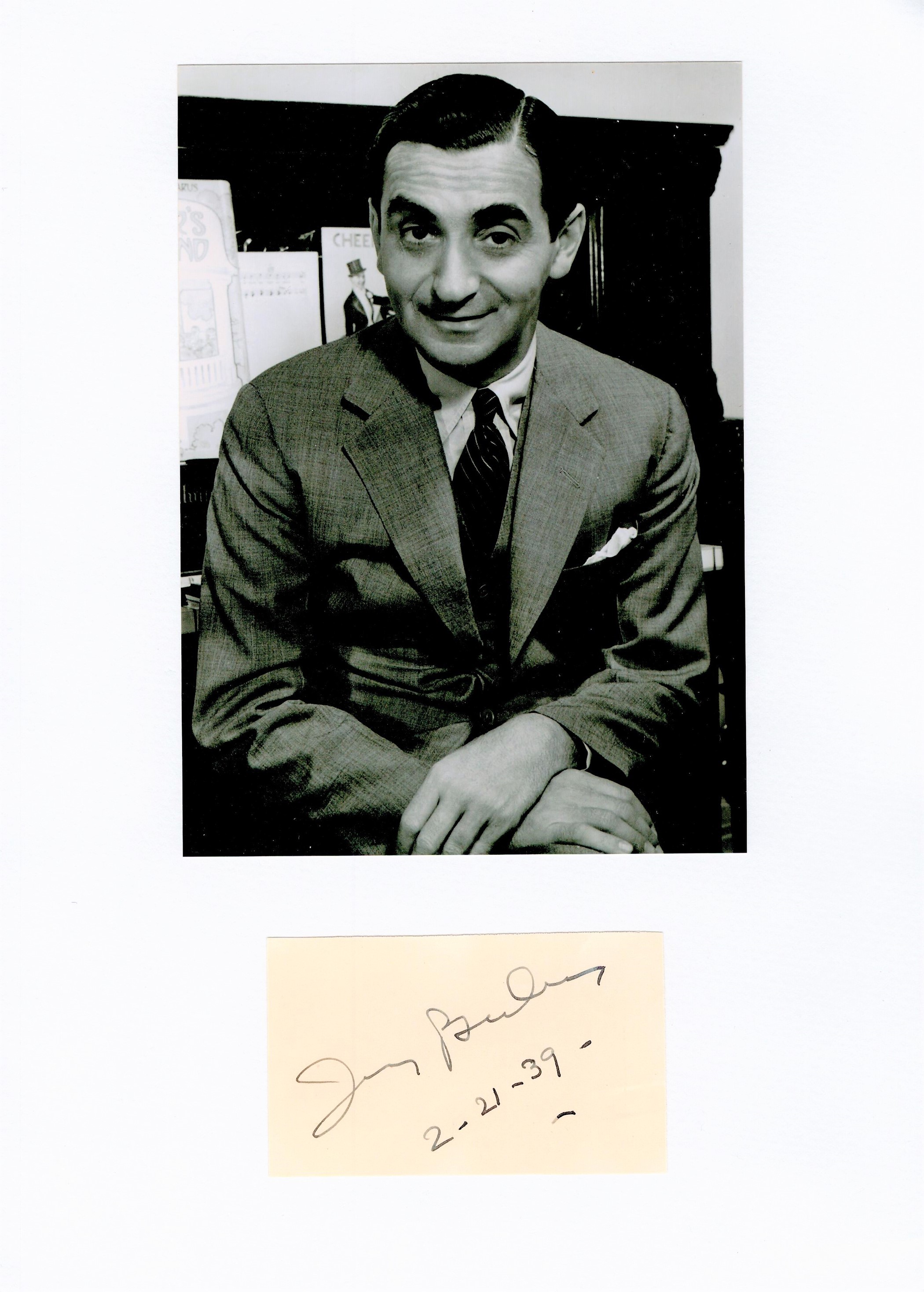 Irving Berlin 12x8 signature piece includes signed album page and a vintage black and white