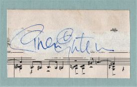 Brian Epstein signed 5x3 music scale cutting mounted on green card. Brian Samuel Epstein, 19