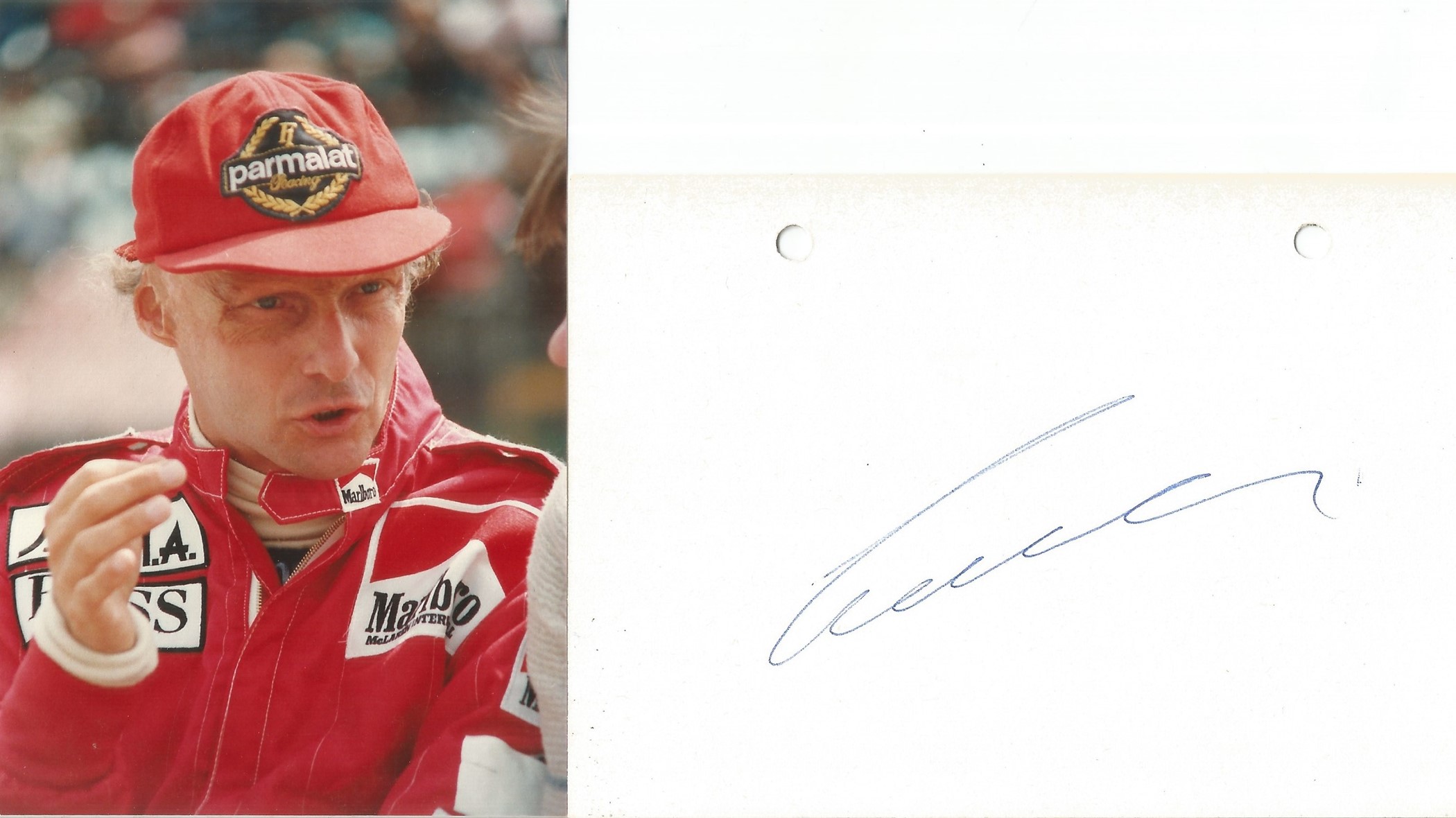 Niki Lauda signature piece includes signed 6x4 white card and 5x3 colour photo. Good condition.