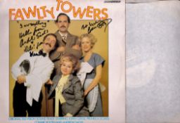 Fawlty Towers multi signed BBC Record Sleeve signatures include John Cleese, Connie Booth, Andrew