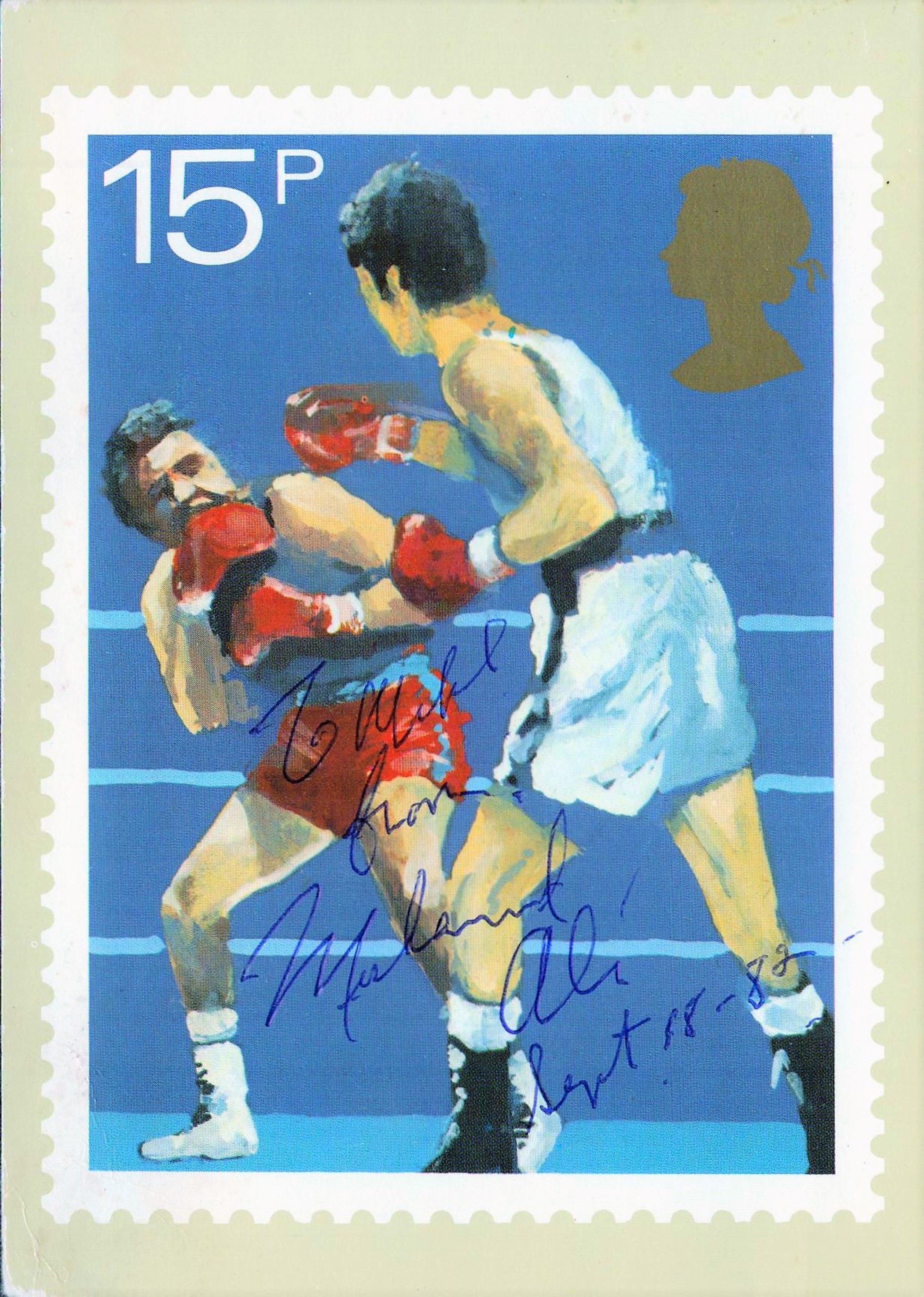Muhammad Ali signed Post Office Amateur Boxing PHQ card. Muhammad Ali, born Cassius Marcellus Clay