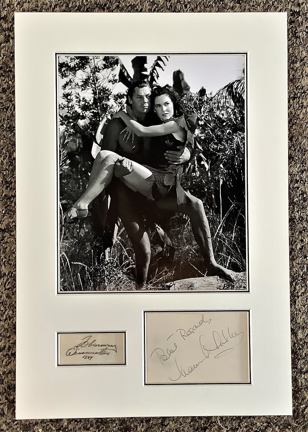 Johnny Weissmuller and Jane Waking 16x11 approx Tarzan mounted signature piece includes two signed