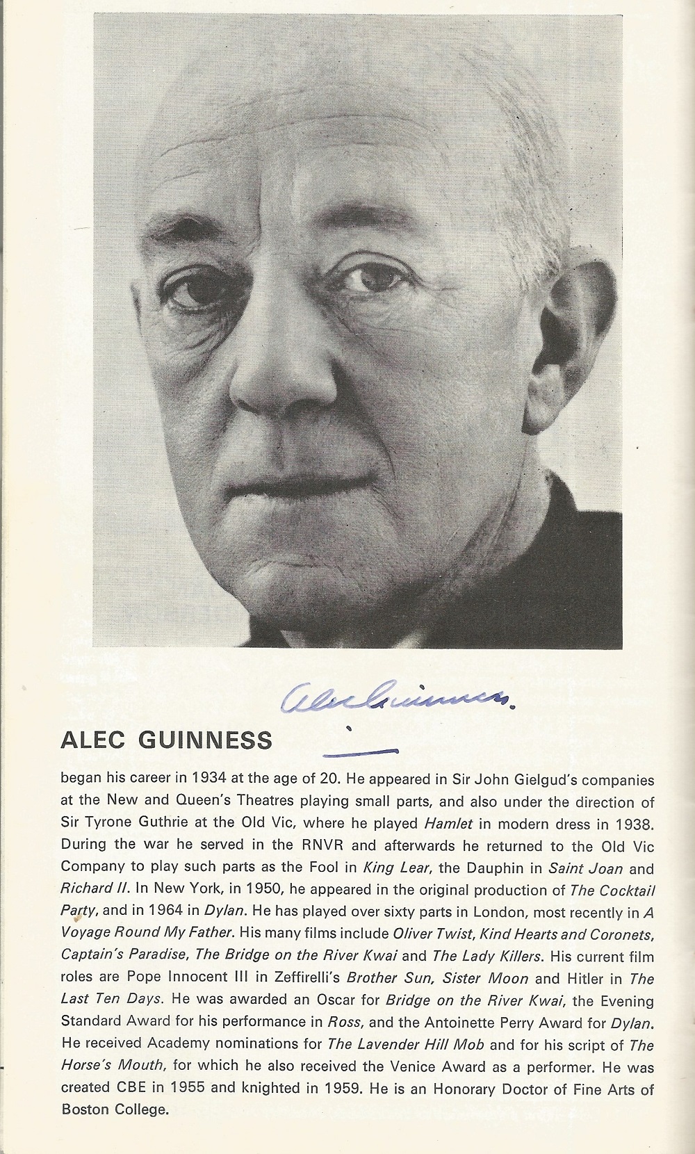 Sir Alec Guinness and Alan Bennett signed Habeas Corpus Lyric Theatre vintage 1970s programme