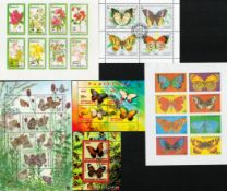 Stamp sheets/mini sheets collections. Various themes including butterflies, countries including