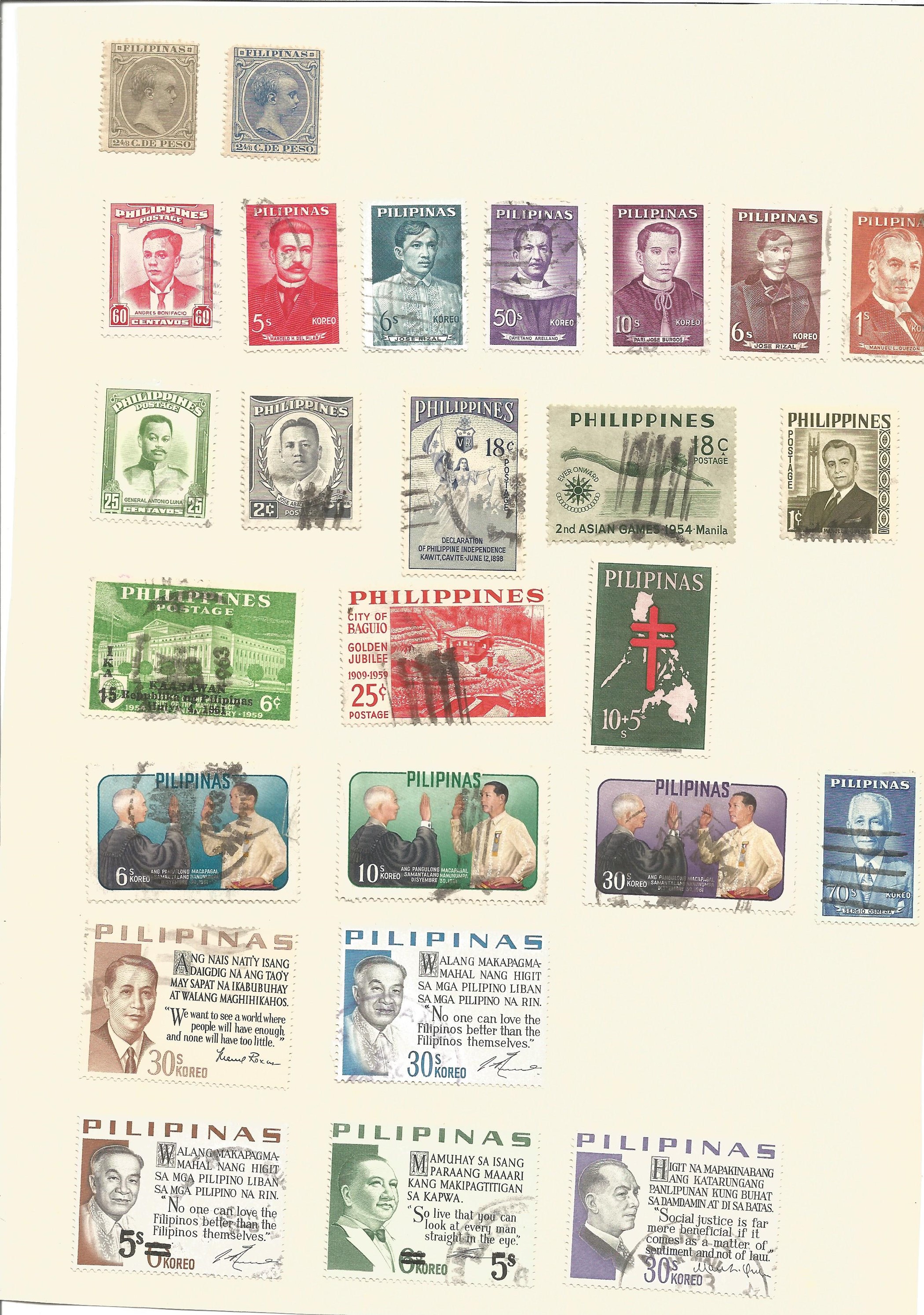 World stamp collection over 10 loose album pages. Includes stamps from Suez canal, Ethiopia, Persia,