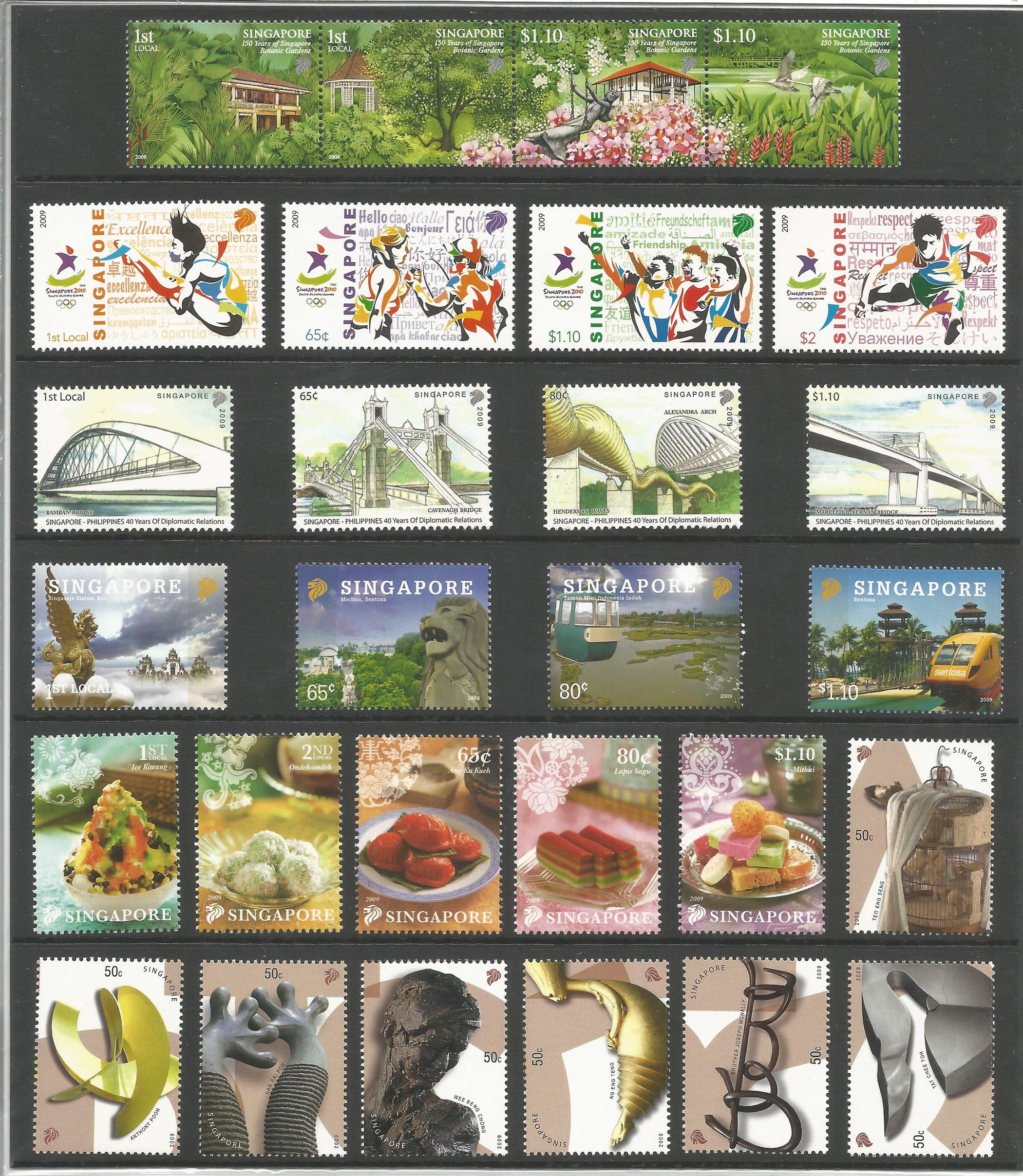 Singapore 2009 presentation book of stamps in slipcase. Unmounted mint stamps. Good condition. We