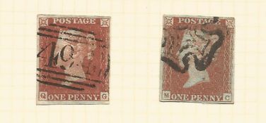 GB 1d brown imp stamps. 2 included. Good postmarks one is the Maltese cross. Good condition. We