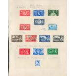 GB stamps 1953/1957 on loose album page. 14 stamps. Includes Coronation, scouts and high value defs.