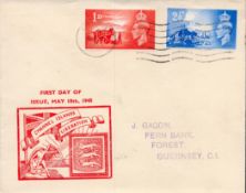 1948 GB Channel Islands liberation cover. 1d 21/2d on illustrated FDI 10/5/1948. Good condition.