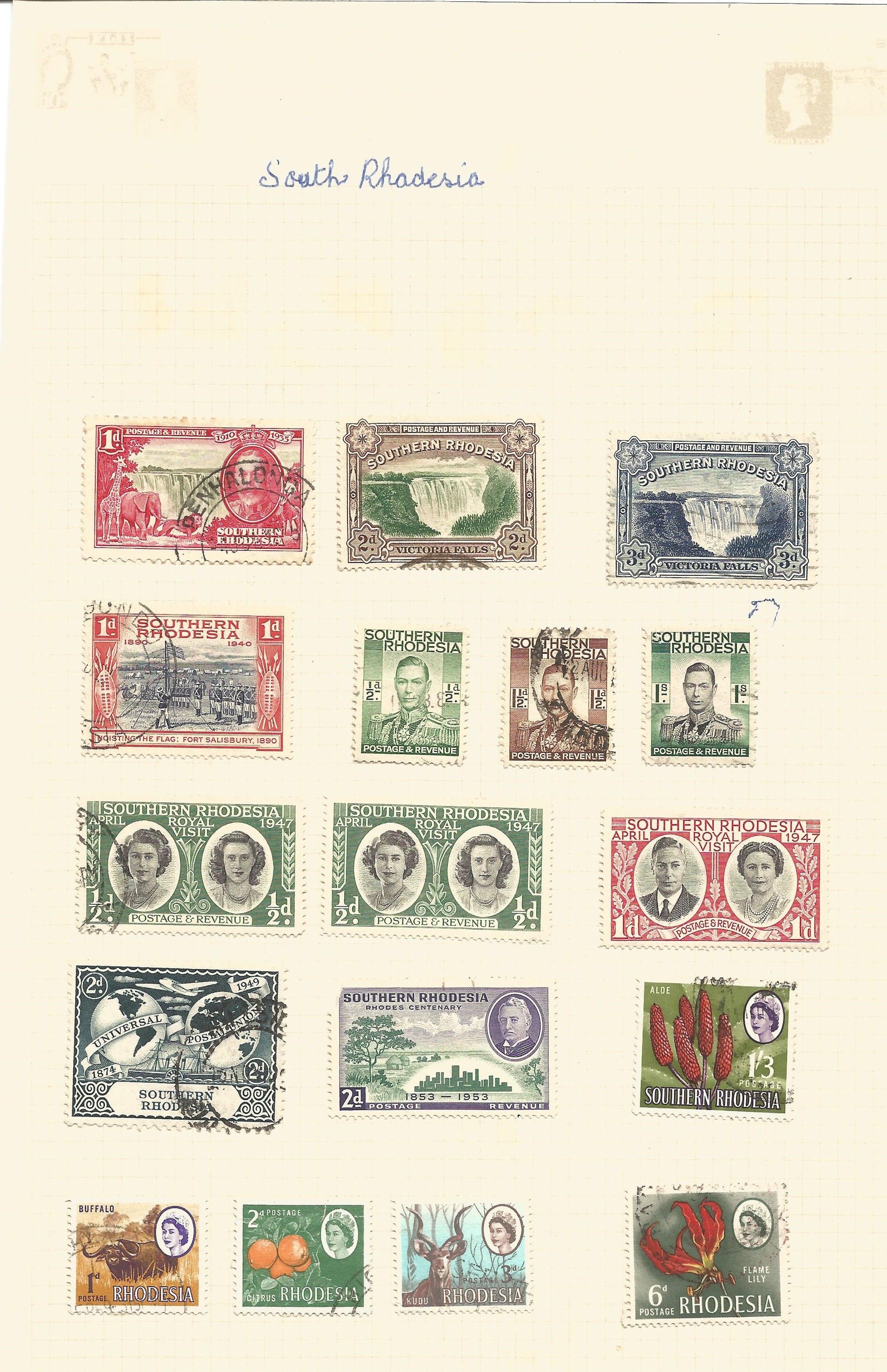 BCW stamp collection on 5 loose album pages. Contains Rhodesia and Nyasaland, Rhodesia, South