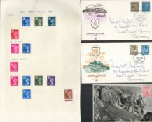 GB stamp collection on loose album page and one loose postcard and 2 regional FDC's 4/9/68. 13