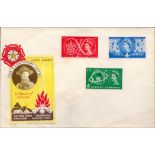 Special pre-printed GB cover re BP Centenary 1957. Mint stamps on front. Wax seal on reverse with